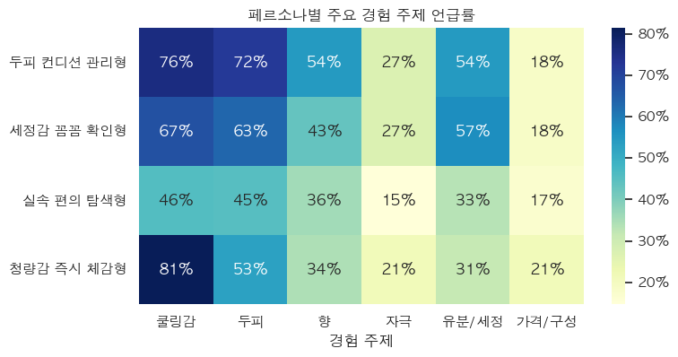 페르소나별 주요 경험 주제 반응